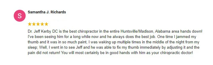 Chiropractic Madison AL Samantha Testimonial